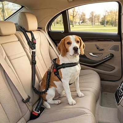 Ceinture de sécurité pour chien position assise ou couchée sur la banquette banquette