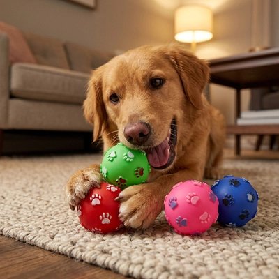 Balle pour chien Le Carré Canin, lot de 4 balles colorées