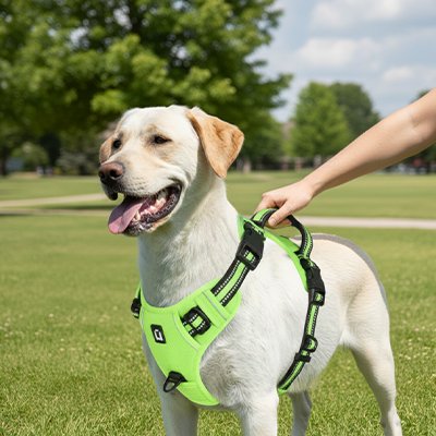 Harnais réfléchissant pour chien, ajustement anti-traction, coloris vert