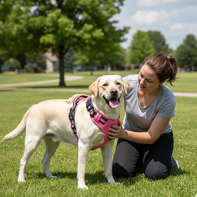 Harnais réfléchissant pour chien avec poignée dorsale de contrôle, coloris rose