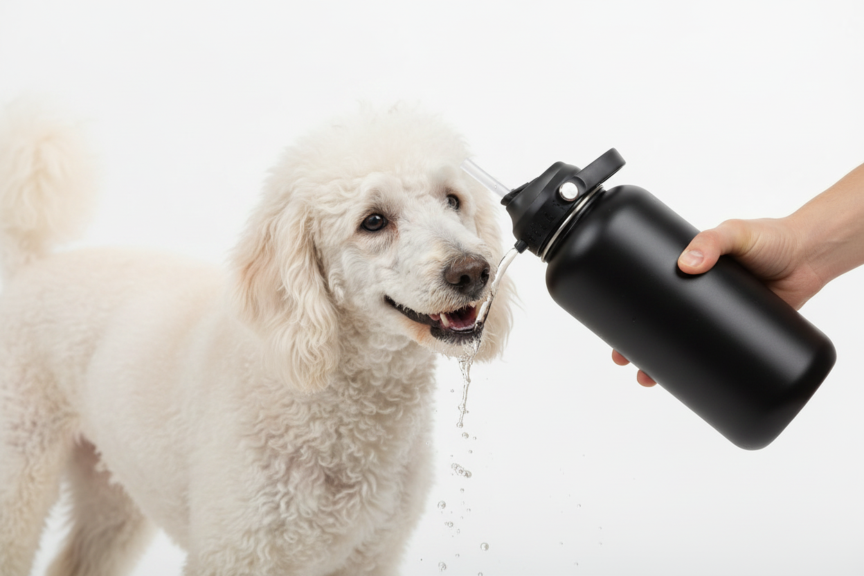 Caniche royal avec bouteille noire
