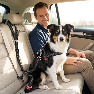 Ceinture de sécurité pour chien avec  liberté de mouvement contrôlée