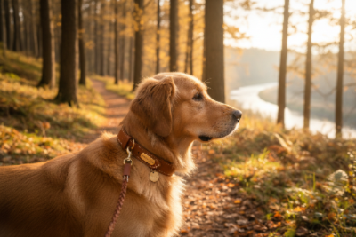 collier pour chien en cuir  mise en scène lifestyle extérieur