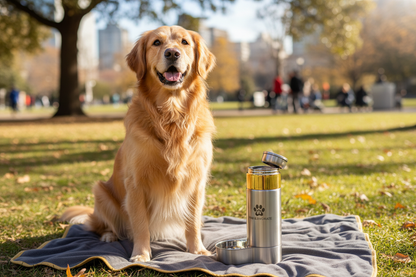 Gourde isothermique lifestyle golden retriever parc