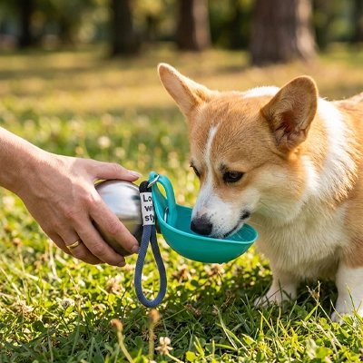 Gourde pour Chien / Bouteille intégrée avec bol rabattable