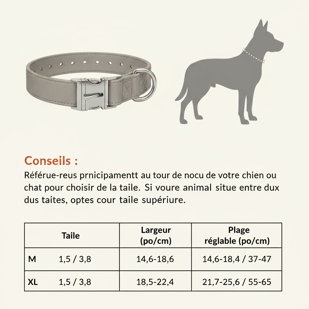 Guide des tailles collier chien en français