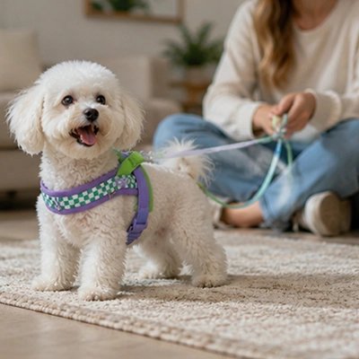 harnais coloré pour chien type Bichon réglable et confortable