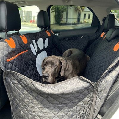 housse protection chien pour voiture , grise avec dessin de patte