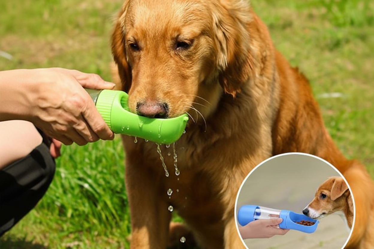 Gourde portable pour chien en vert