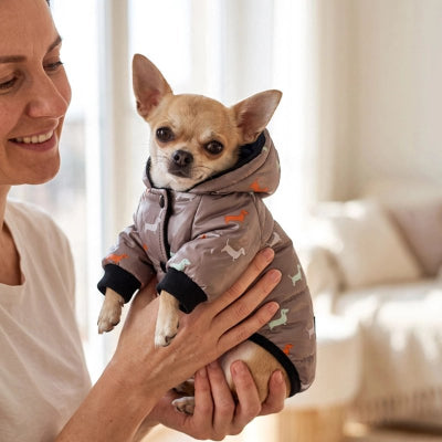 Manteau Chien avec bordures aux poignets et au col 