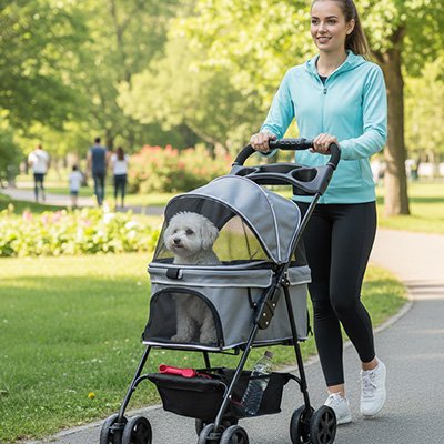 Poussette chien plateau sur le guidon avec 2 porte-bouteilles
