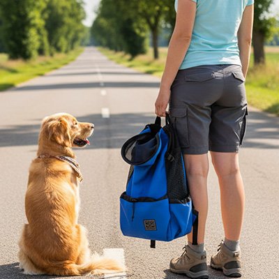 Sac à dos pour Chien proposé en plusieurs couleurs dont bleu, rouge et noir 