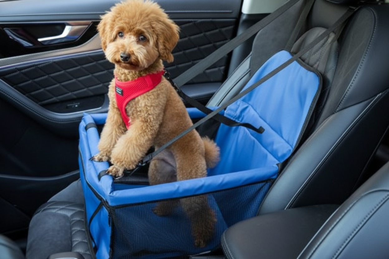 Siège auto chien en bleu